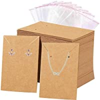 Voarge 100 tarjetas para exhibir joyas con 100 bolsas autoadhesivas- pendientes de papel- tarjetas de joyería de papel…